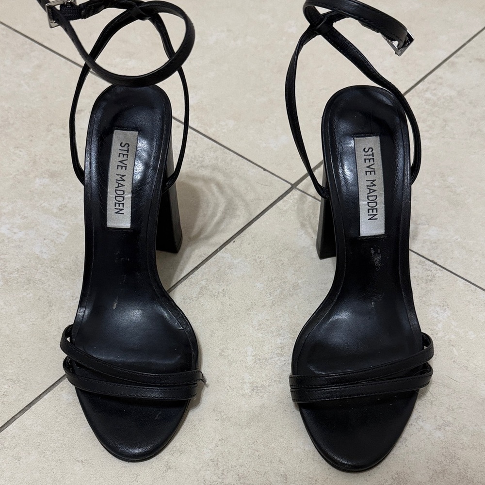 Steve Madden Black Ankle Strap Heels - Picture 2 of 4